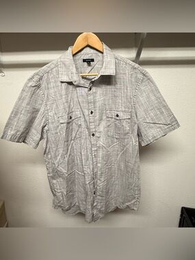 Alfani Men's Light Gray Short Sleeve Button-Up Shirt XL